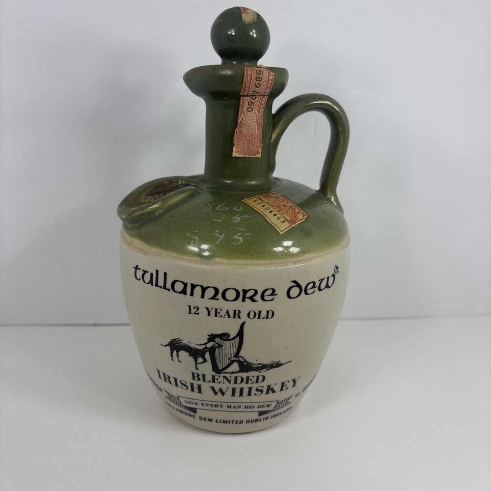 Vintage Tullamore Dew Blended Irish Whiskey Empty Decanter Jug 1960s Stoneware
